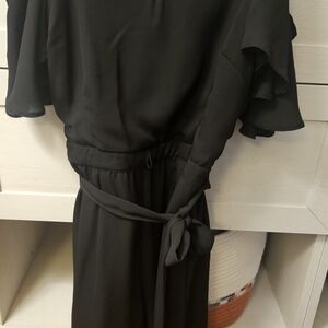 Disney Black Midi Dress with Tie Waist and Flutter Sleeves